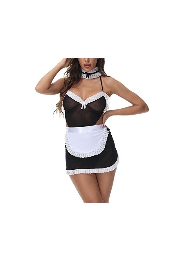 LKRSEEF Soubrette Costume Femme Maid Sexy Jeu Tablier Secrétaire Ecoliere Coquine Hot Dress Hot Hard Érotique Outfit Mini Rob