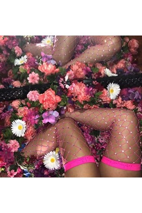 OQHAIR Bas sexy Collants sexy pour femmes avec strass en cristal - Bas en nylon brillant - Bas sexy noir taille unique rou