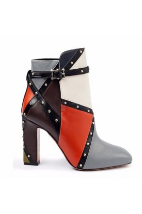 WOkismD 10CM / 3.93IN Bottes courtes à talons épais pour femmes et bottines Sexy Color Block Party Dress Grande taille Bottes