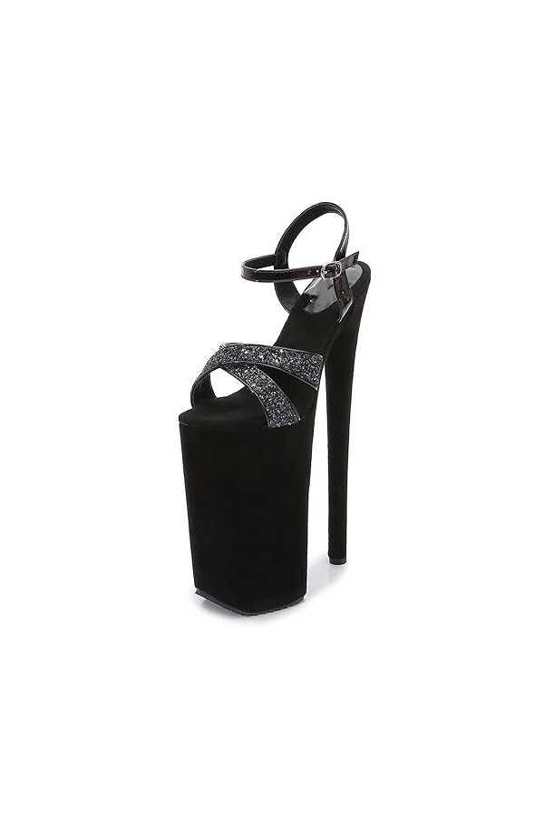 EXECAB Talons hauts 26CM, Sandales imperméables à plateforme ouverte, Party Wedding Pole Dance Shoes, Buckle Strap High Heel 