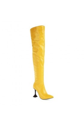 WOkismD 10CM / 3.93IN Bottes à bout pointu à talons hauts sur le genou Sexy Nightclub Pole Dance Boots Grande taille,Jaune,36