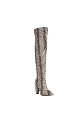 WOkismD 11CM / 4.33IN Sur-Le-Genou Bottes Sexy Cuissardes Talons Hauts Bar Danse Bout Pointu Épais Talons Hauts,Beige,43 EU