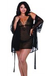 Dreamgirl Plus Size Stretch Mesh Chemise & Robe Set Lingerie, Schwarz, 1X Femme
