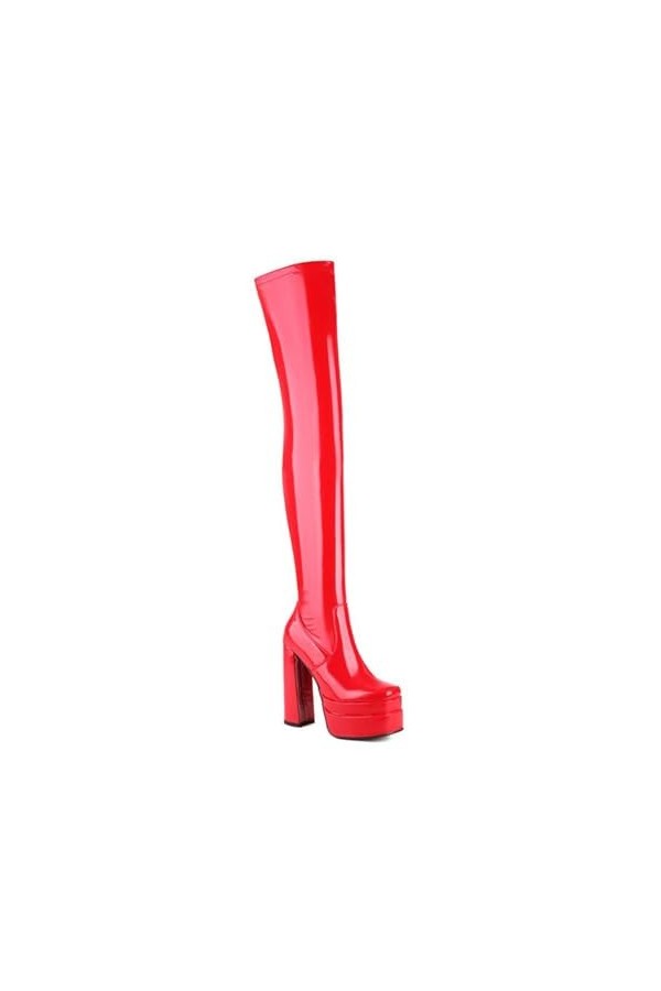 WOkismD 14 CM/5.51IN Sexy Nightclub Sur-Le-Genou Bottes Haute-Heeled Imperméable Plate-Forme Haute-Top Cuissardes Épais-Heele