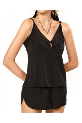 noflik Ensemble de pyjama doux et confortable pour femme, Ensemble pyjama / noir, XL