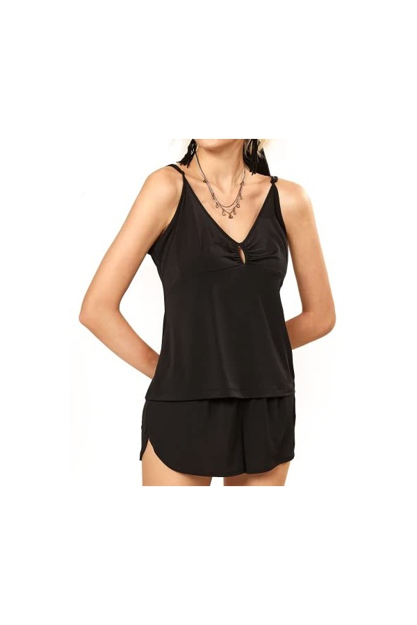 noflik Ensemble de pyjama doux et confortable pour femme, Ensemble pyjama / noir, XL