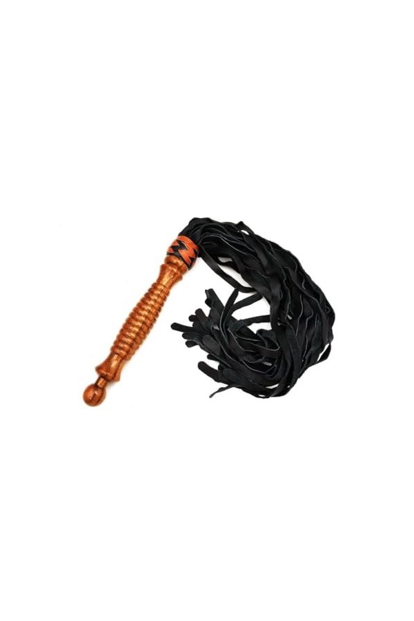 Fouet en cuir véritable fait à la main avec manche en bois