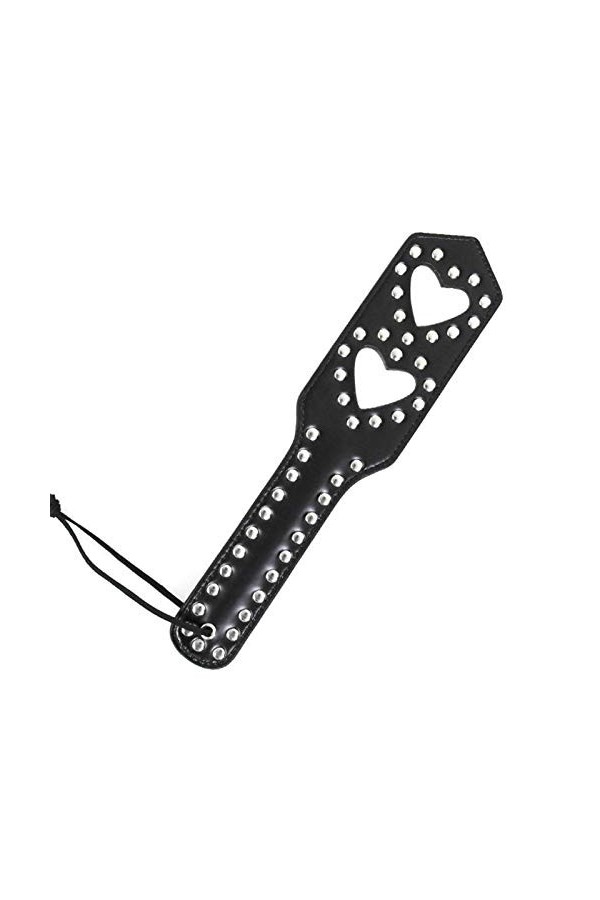 Studded Hollow Heart Hand Clap Slut Spanking Paddle, Faux Leather Paddles for Adults B-D-S-M Play, Black