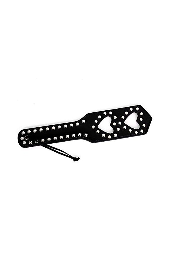 Studded Hollow Heart Hand Clap Slut Spanking Paddle, Faux Leather Paddles for Adults B-D-S-M Play, Black
