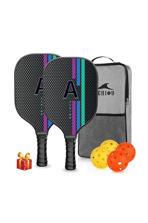 Achiou Ensemble de pagaies de pickleball en fibre de verre approuvées