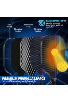 Achiou Ensemble de pagaies de pickleball en fibre de verre approuvées