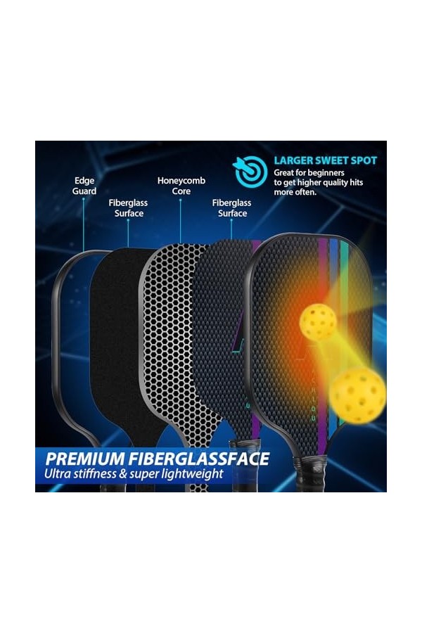 Achiou Ensemble de pagaies de pickleball en fibre de verre approuvées