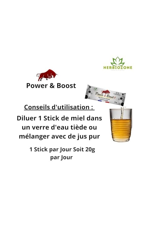 Power & Boost | Miel Aphrodisiaque Pour Homme | Stimulant Naturel | Endurance | Tribulus | Guarana | Ginseng | Gingembre | Pe