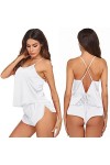 Alienjoy Pyjama sexy en satin doux pour femme - 2 pièces - Cravate en soie à larrière - Haut cami - Short de sommeil - Ensem