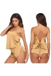 Alienjoy Pyjama sexy en satin doux pour femme - 2 pièces - Cravate en soie à larrière - Haut cami - Short de sommeil - Ensem