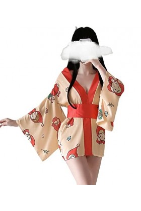 Robe japonaise pour femme Kimono sexy Cosplay Uniforme Anime Lingerie, Orange, Large