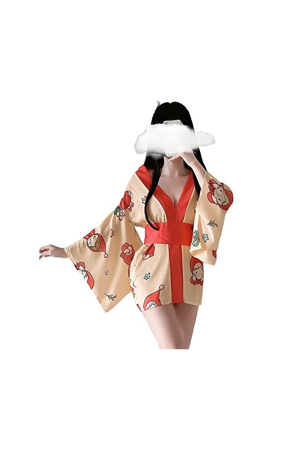 Robe japonaise pour femme Kimono sexy Cosplay Uniforme Anime Lingerie, Orange, Large