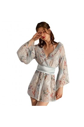 SINSINQUEEN Pyjama sexy pour femme - Style chinois - Kimono japonais - Geisha asiatique 15 bleu clair 