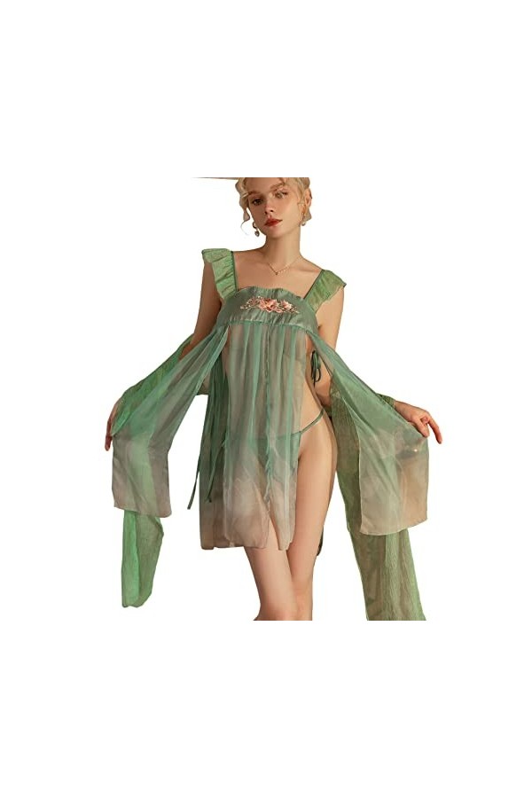 SINSINQUEEN Pyjama sexy pour femme - Style chinois - Kimono japonais - Geisha asiatique 15 bleu clair