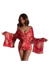 Temptshow Ensemble de lingerie kimono sexy pour femme avec bretelles imprimées, jaune, taille unique