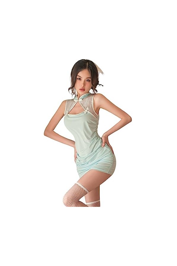 Temptshow Ensemble de lingerie kimono sexy pour femme avec bretelles imprimées, jaune, taille unique