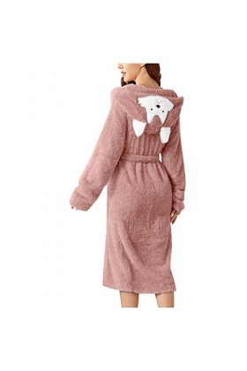 Briskorry Robe de chambre pour femme - Long et moelleux - Manteau de sauna avec oreilles - Peignoir à capuche pour fille - Pe