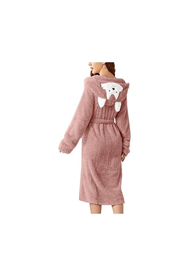 Briskorry Robe de chambre pour femme - Long et moelleux - Manteau de sauna avec oreilles - Peignoir à capuche pour fille - Pe