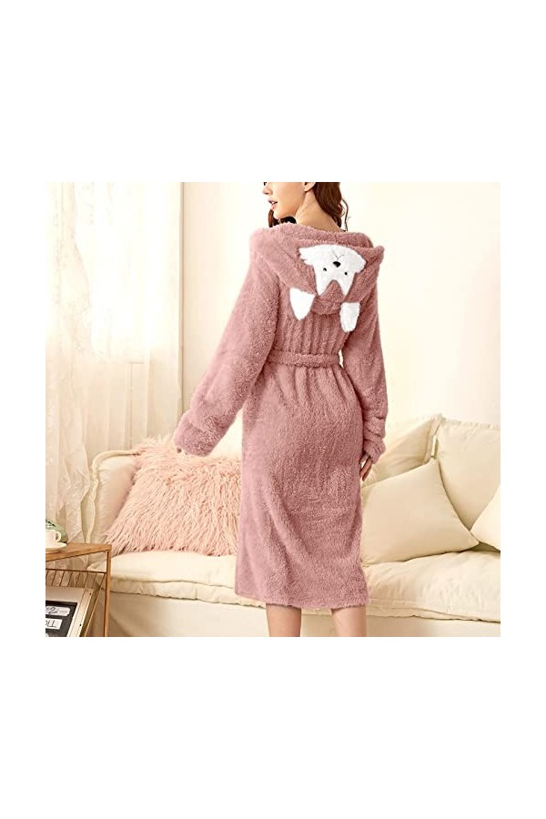 Briskorry Robe de chambre pour femme - Long et moelleux - Manteau de sauna avec oreilles - Peignoir à capuche pour fille - Pe