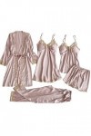 Pyjama en soie glacée pour femme - Col en V - Robe de nuit sexy - Lingerie sexy - Dentelle - Décoration - Chemise de nuit - C