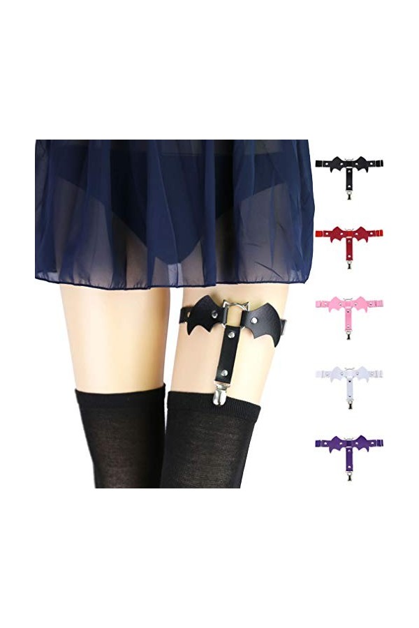 Jarretières élastiques en Cuir pour Femme et Fille - Rose - Taille Unique