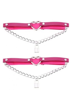 Lot de 2 porte-jarretelles réglables en forme de cœur avec chaîne élastique pour femme, rose, taille unique