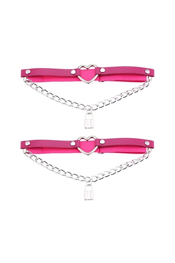Lot de 2 porte-jarretelles réglables en forme de cœur avec chaîne élastique pour femme, rose, taille unique