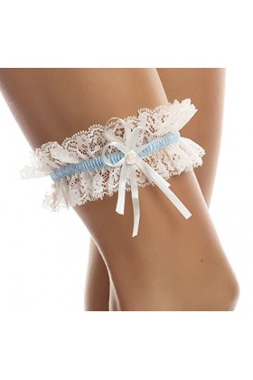 BrautChic Jarretière de mariage - Jarretière de mariée CLASSIC - Top élastique - Accessoires pour la mariée - IVOIRE/BLEU