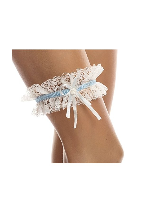 BrautChic Jarretière de mariage - Jarretière de mariée CLASSIC - Top élastique - Accessoires pour la mariée - IVOIRE/BLEU