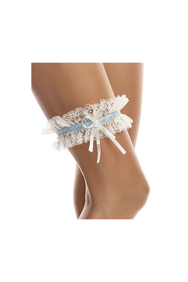 BrautChic Jarretière de mariage - Jarretière de mariée CLASSIC - Top élastique - Accessoires pour la mariée - IVOIRE/BLEU