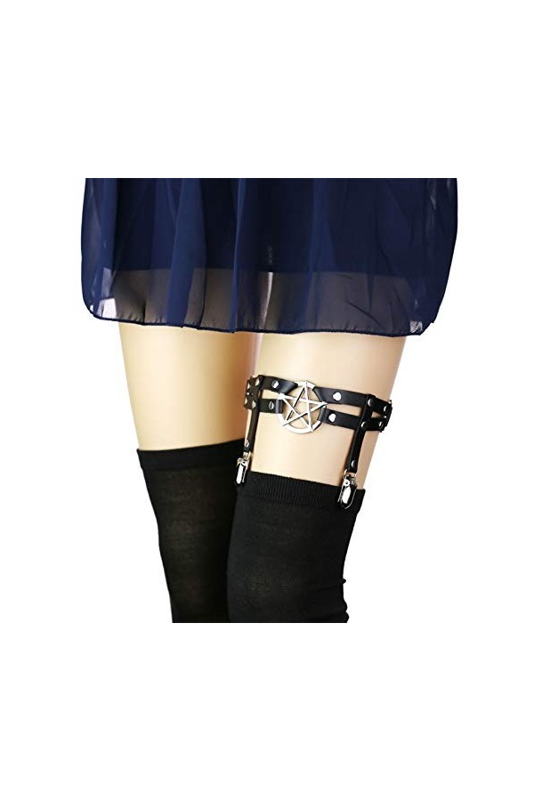 alisikee Lot de 2 jarretières réglables en forme détoile avec clips antidérapants, élastique gothique pour femmes et filles,