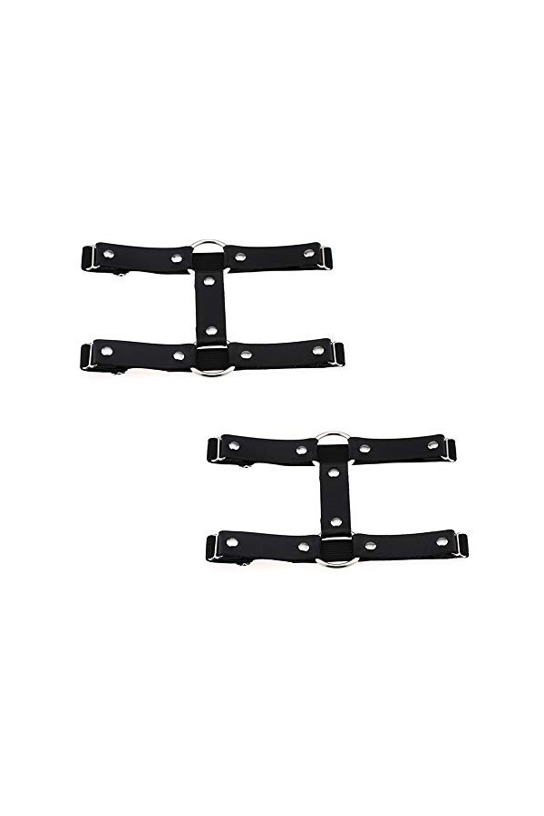 alisikee Lot de 2 Harnais de Jambe en Cuir élastique réglable 2 rangées Style Punk pour Femme - Noir - Taille M