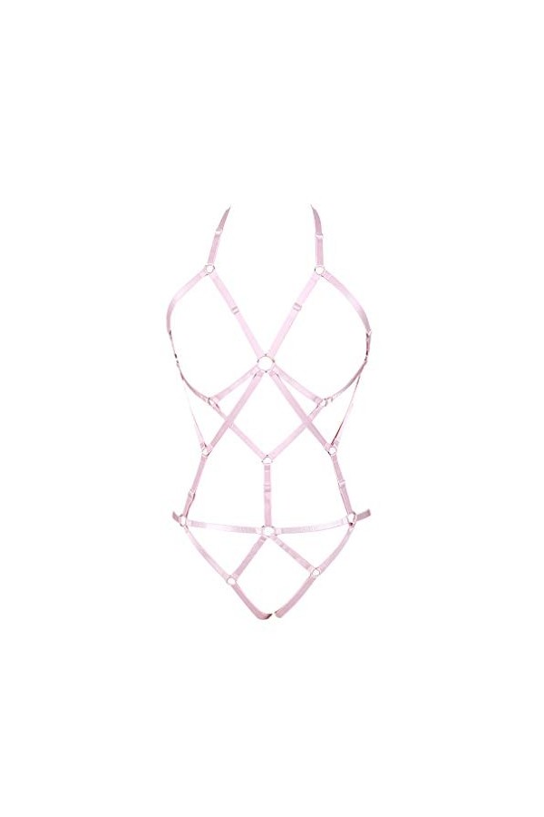 PETMHS Ensemble de lingerie punk pour femme avec ceinture porte-jarretelles et cadre bralette punk, gothique, Halloween, fête