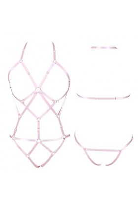 PETMHS Ensemble de lingerie punk pour femme avec ceinture porte-jarretelles et cadre bralette punk, gothique, Halloween, fête