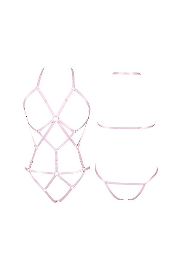 PETMHS Ensemble de lingerie punk pour femme avec ceinture porte-jarretelles et cadre bralette punk, gothique, Halloween, fête