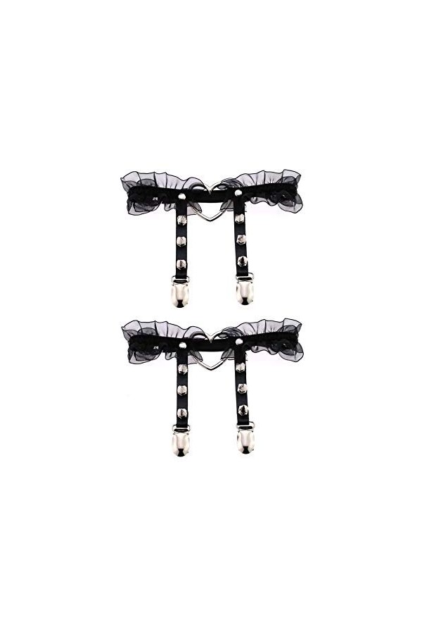 alisikee Lot de 2 porte-jarretelles réglables en dentelle en forme de cœur avec fermoirs antidérapants pour femme, noir/rose,