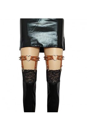 Grande taille Gros Cuisses Épais Jarretière Fille Sexy en Cuir Coeur Jarretières Punk Rock Rivet Stud Jambe Ring 2 pièces - M