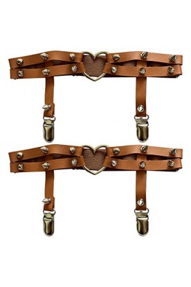 Grande taille Gros Cuisses Épais Jarretière Fille Sexy en Cuir Coeur Jarretières Punk Rock Rivet Stud Jambe Ring 2 pièces - M