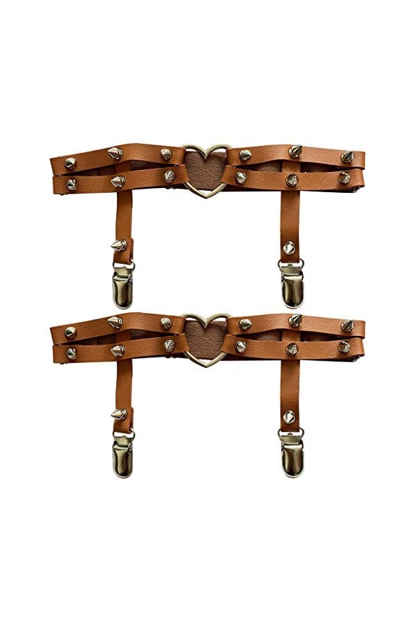 Grande taille Gros Cuisses Épais Jarretière Fille Sexy en Cuir Coeur Jarretières Punk Rock Rivet Stud Jambe Ring 2 pièces - M