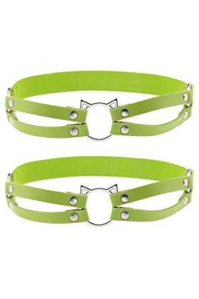 Lot de 2 jarretelles en cuir creux pour chat Punk Rock Rivet Jambe Élastique Jarretière Jambe Anneau Antidérapant Cosplay - V
