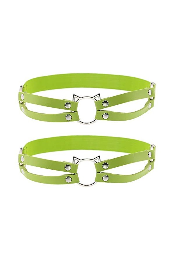 Lot de 2 jarretelles en cuir creux pour chat Punk Rock Rivet Jambe Élastique Jarretière Jambe Anneau Antidérapant Cosplay - V