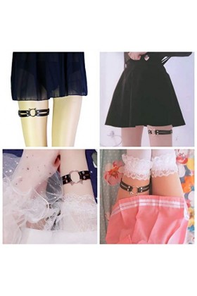 Lot de 2 jarretelles en cuir creux pour chat Punk Rock Rivet Jambe Élastique Jarretière Jambe Anneau Antidérapant Cosplay - V