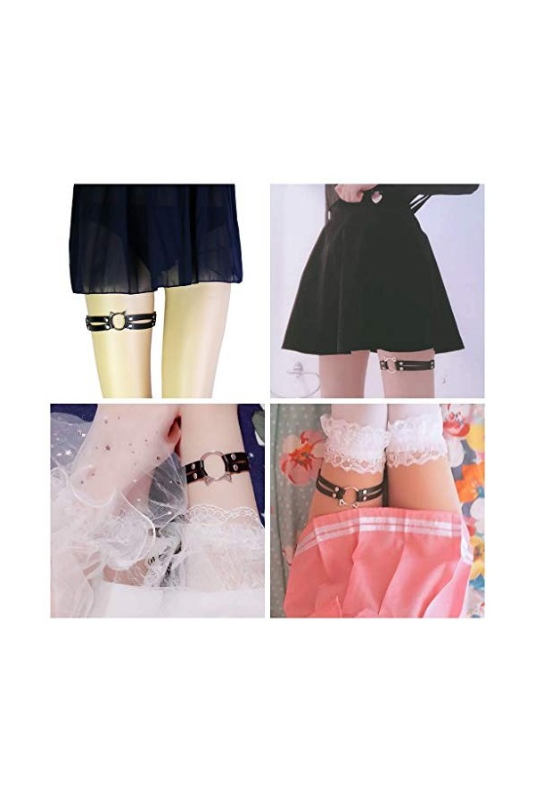 Lot de 2 jarretelles en cuir creux pour chat Punk Rock Rivet Jambe Élastique Jarretière Jambe Anneau Antidérapant Cosplay - V