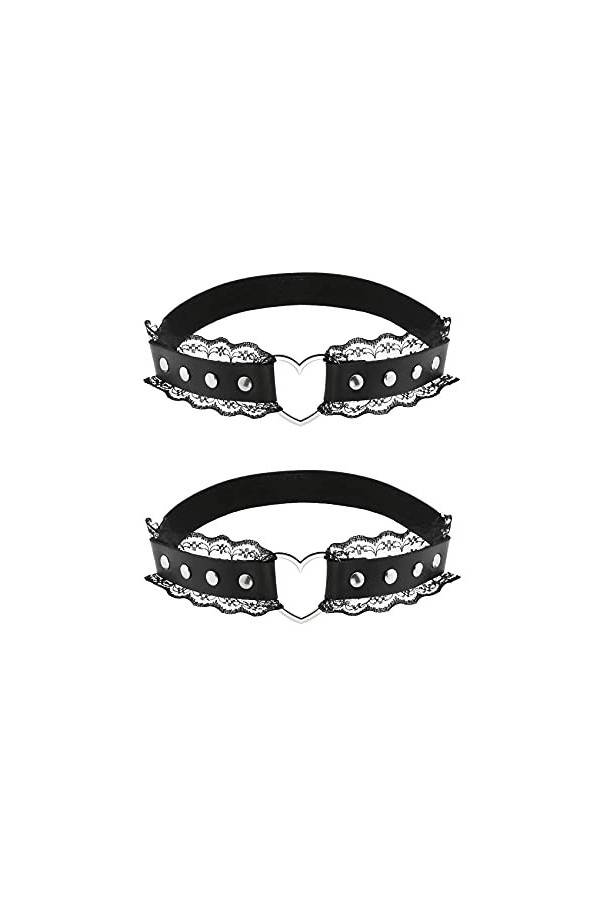 alisikee Lot de 2 jarretelles élastiques réglables en forme de cœur en dentelle pour femme, noir, taille unique
