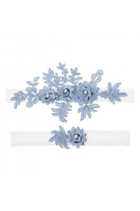 Amosfun Lot de 2 jarretelles de mariage en dentelle avec strass élastiques pour demoiselle dhonneur, mariage, décoration ble